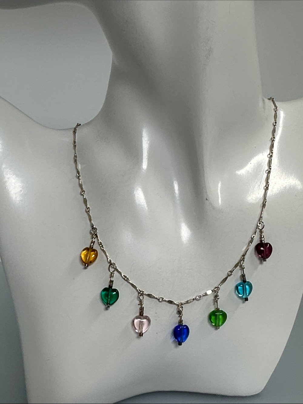 925 Sterling Silver Gems Heart Charm Necklace made in italy